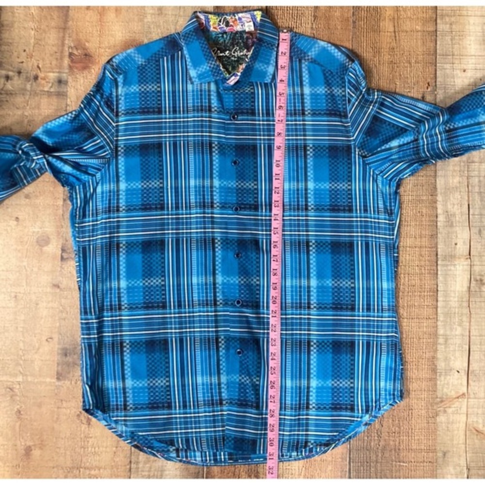 Robert Graham Mens Blue Plaid‎ Long Sleeve Button Down Shirt Classic Fit Large - Picture 7 of 9